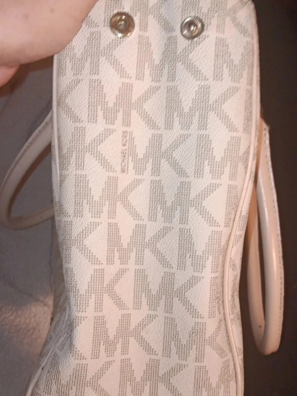 Michael Kors Logo Tote in Light Beige and Cream with Gold Hardware